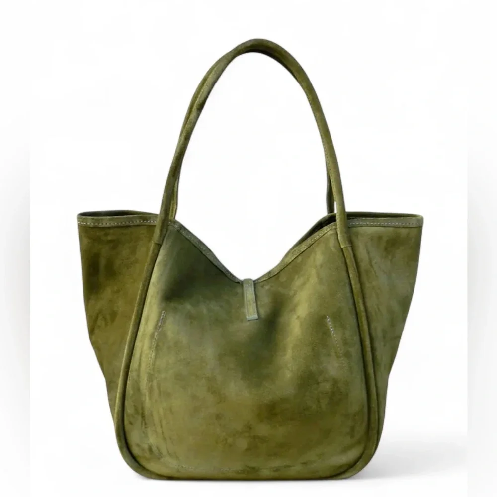 NWT Oliveve ELLIS HOBO TOTE IN AVOCADO ITALIAN‎ LEATHER BACKED SUEDE